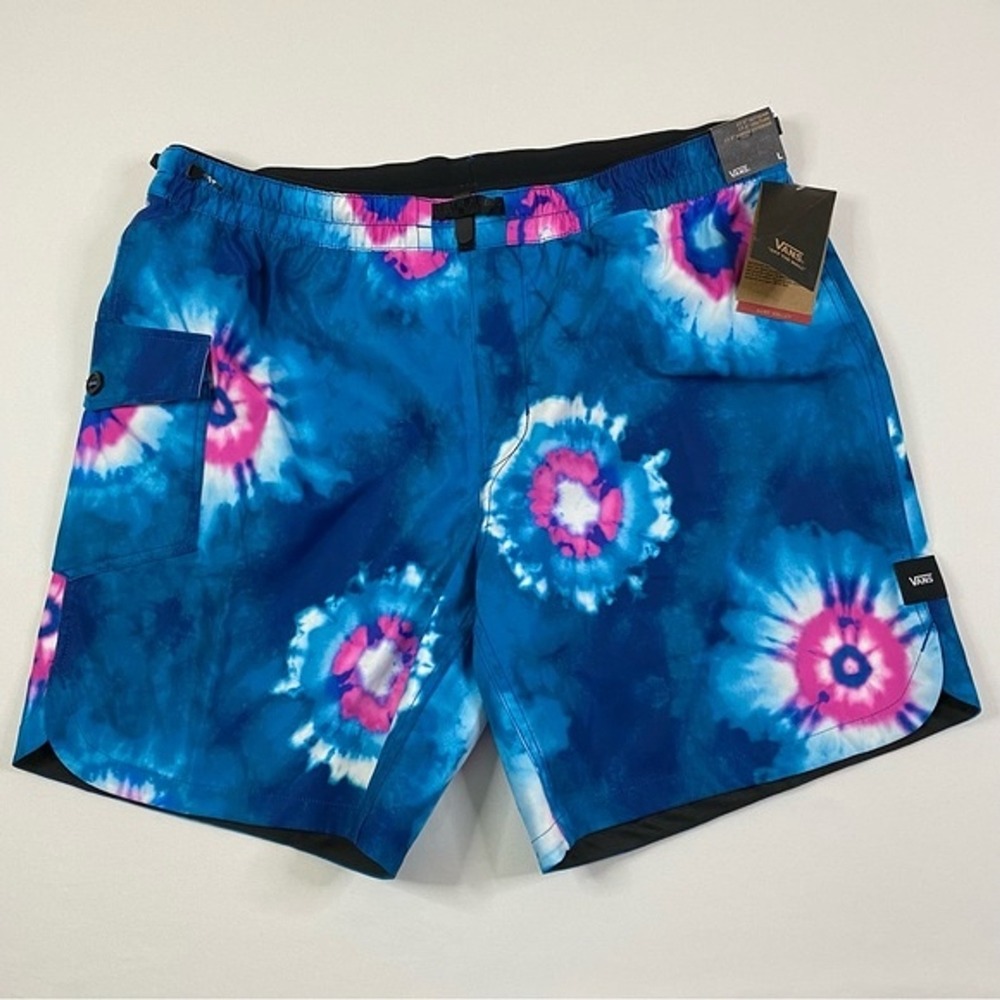 NEW Vans Volley Shorts Men's Large‎ Blue Tie-Dye Hippie Swim Surf Beach